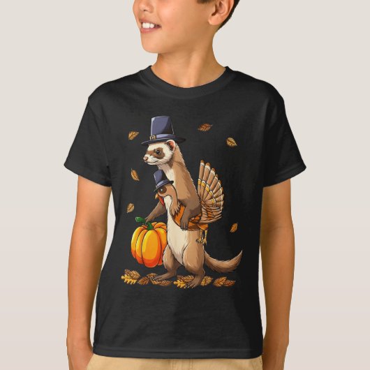 Funny Ferret Turkey Pumpkin Thanksgiving Gift Men T-Shirt (Vorderseite)
