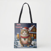 Funny Festivals Weihnachtskatze mit Bierglas Tasche (Vorderseite)