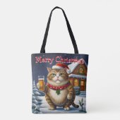 Funny Festivals Weihnachtskatze mit Bierglas Tasche (Rückseite)