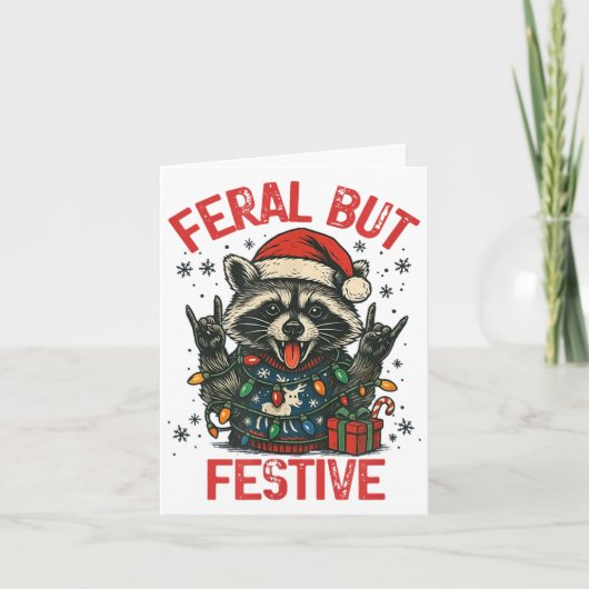 Funny Festive But Feral Santa Raccoon Lover Animal Karte (Vorderseite)
