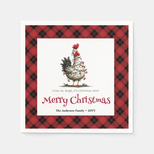 Funny festive chickens custom name Christmas Serviette (Vorderseite)