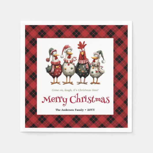 Funny festive chickens napkins with name editable serviette (Vorderseite)