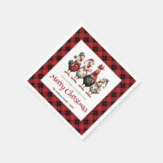 Funny festive chickens napkins with name editable serviette (Ecke)