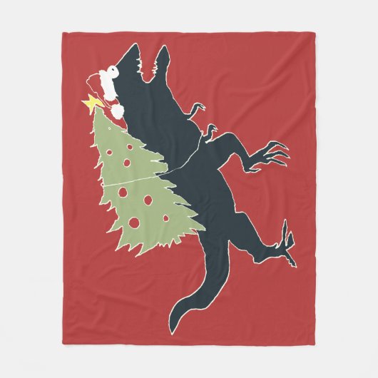 Funny Festive Dino Christmas Fleecedecke (Vorderseite)