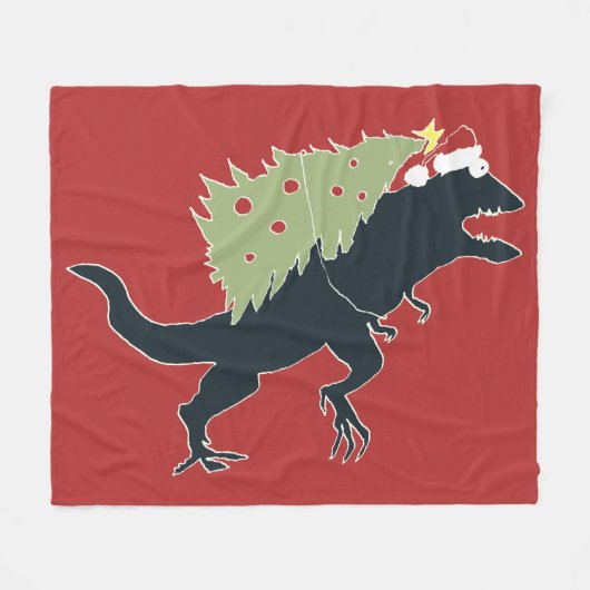 Funny Festive Dino Christmas Fleecedecke (Vorderseite (Horizontal))