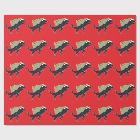 Funny Festive Dino Christmas Geschenkpapier (Flach)