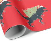 Funny Festive Dino Christmas Geschenkpapier (Rolleneckpunkt)