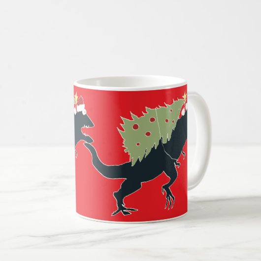 Funny Festive Dino Christmas Kaffeetasse (VorderseiteRechts)