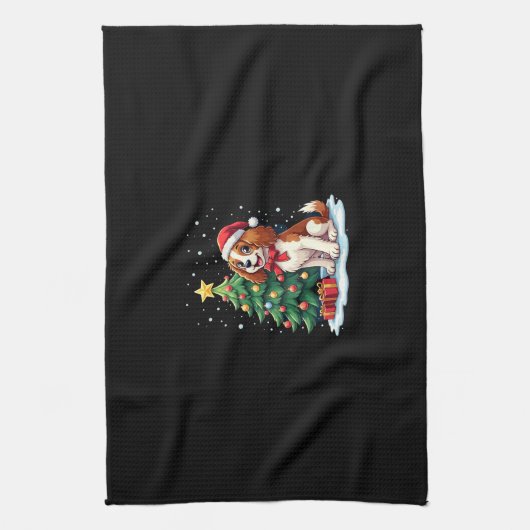 Funny Festive Dog Costume with decorated Christmas Geschirrtuch (Vertikal)