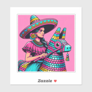 Funny Festive Fiesta Piñata Party Sticker