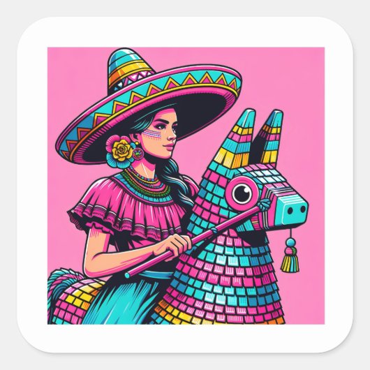 Funny Festive Fiesta Piñata Party Stickers (Vorderseite)
