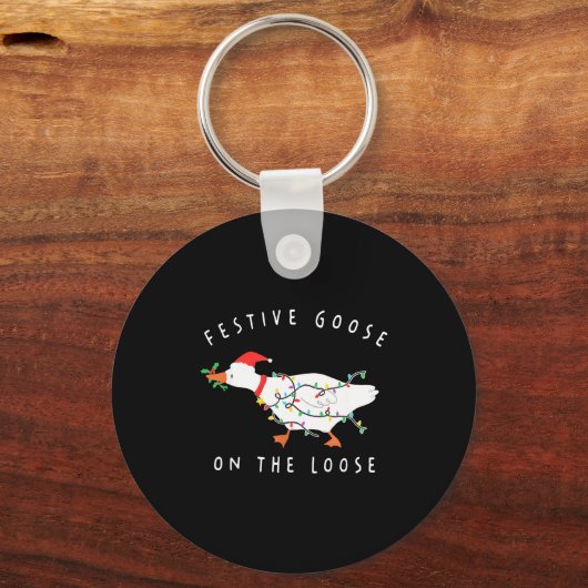 Funny Festive Goose On The Loose Christmas Schlüsselanhänger (Vorderseite)