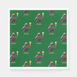 Funny Festive Grouse with Beer Christmas Napkins Serviette