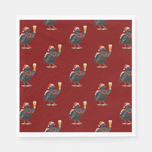 Funny Festive Grouse with Beer Christmas Napkins Serviette (Vorderseite)