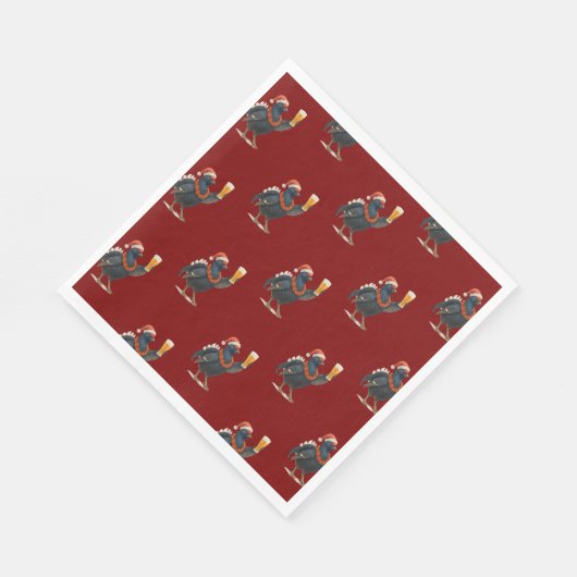 Funny Festive Grouse with Beer Christmas Napkins Serviette (Ecke)