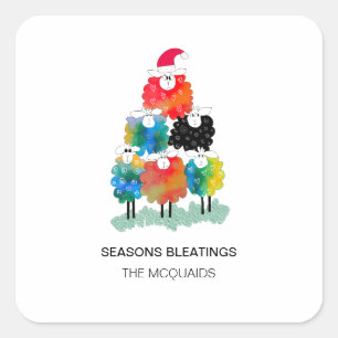 Funny & Festive Holiday Sheep Saisons Bleatings Quadratischer Aufkleber