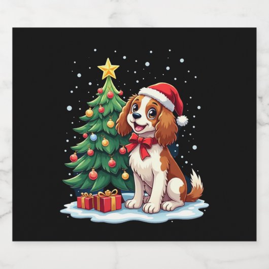 Funny Festive Hunde Kostüm mit dekorierten Weihnac Schaumweinetikett (Einzelnes Label)