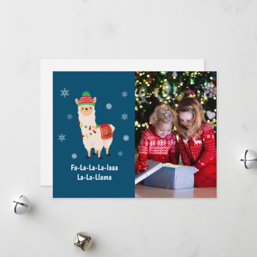 Funny Festive Llama Pun Foto Feiertagskarte (Vorderseite/Rückseite Beispiel)