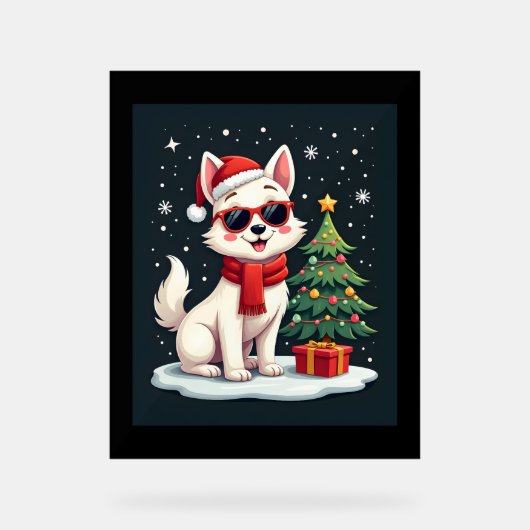Funny Festive Sonnenbrille Hund mit Weihnachtsbaum Acrylschild (Vorderseite)