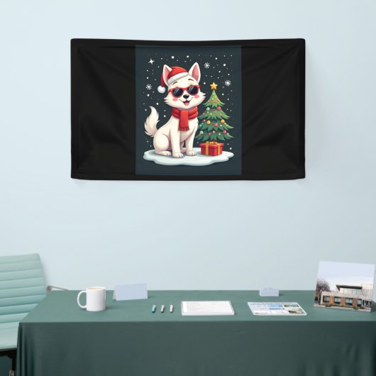 Funny Festive Sonnenbrille Hund mit Weihnachtsbaum Banner (Messeveranstaltung)