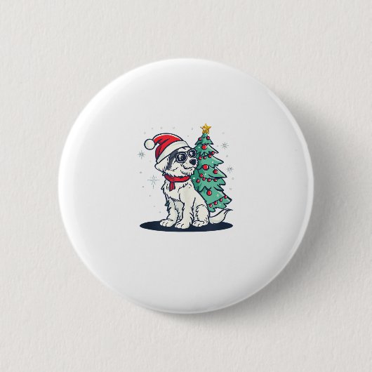 Funny Festive Sonnenbrille Hund mit Weihnachtsbaum Button (Vorderseite)