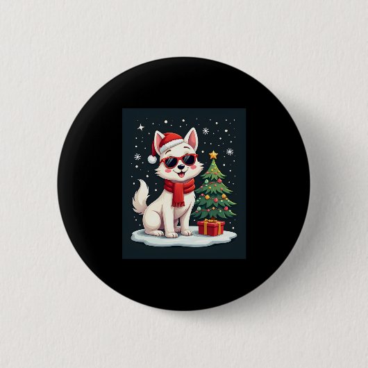 Funny Festive Sonnenbrille Hund mit Weihnachtsbaum Button (Vorderseite)
