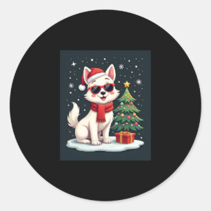 Funny Festive Sonnenbrille Hund mit Weihnachtsbaum Runder Aufkleber