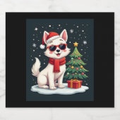 Funny Festive Sonnenbrille Hund mit Weihnachtsbaum Schaumweinetikett (Einzelnes Label)