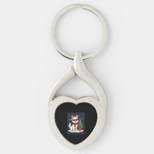 Funny Festive Sonnenbrille Hund mit Weihnachtsbaum Schlüsselanhänger (Vorderseite)