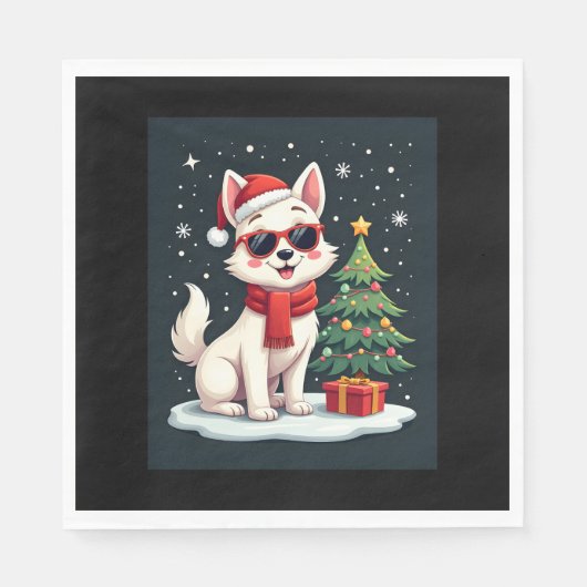 Funny Festive Sonnenbrille Hund mit Weihnachtsbaum Serviette (Vorderseite)