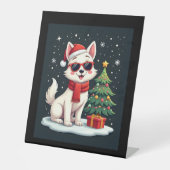 Funny Festive Sonnenbrille Hund mit Weihnachtsbaum Sockelschild (Vorderseite)
