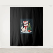 Funny Festive Sonnenbrille Hund mit Weihnachtsbaum Wandteppich (Vorderseite)