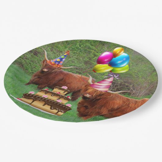 Funny Festive Steer Barnyard Papierplatte Pappteller (Schrägansicht)