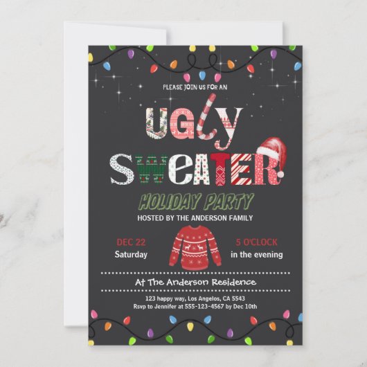 Funny Festive Ugly Sweater Weihnachts-Party Einladung (Vorderseite)