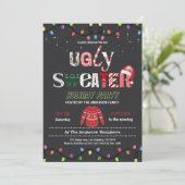 Funny Festive Ugly Sweater Weihnachts-Party Einladung (Stehend Vorderseite)