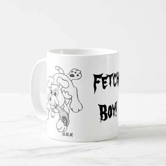 Funny Fetch Boy Dog Line Zeichnend Kaffeetasse (Vorderseite Links)