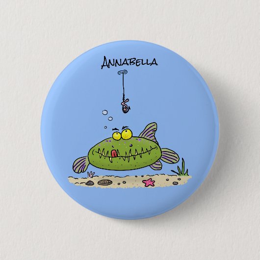 Funny Fett hungriger grüner Cartoon Button (Vorderseite)