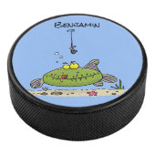 Funny Fett hungriger grüner Cartoon Eishockey Puck (3/4)