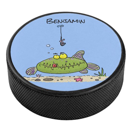 Funny Fett hungriger grüner Cartoon Eishockey Puck (3/4)