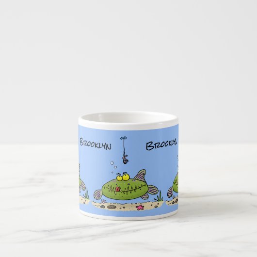 Funny Fett hungriger grüner Cartoon Espressotasse (Vorderseite)