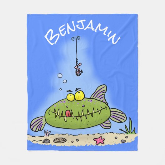 Funny Fett hungriger grüner Cartoon Fleecedecke (Vorderseite)