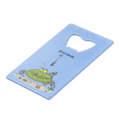 Funny Fett hungriger grüner Cartoon Geldbeutel Flaschenöffner (Rückseite Schrägansicht)