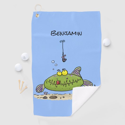Funny Fett hungriger grüner Cartoon Golfhandtuch (Insitu)