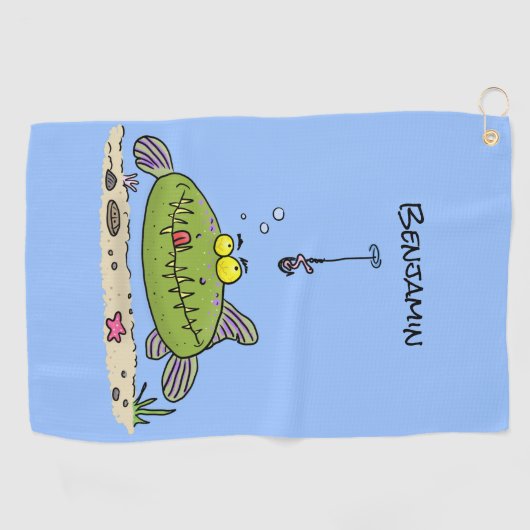 Funny Fett hungriger grüner Cartoon Golfhandtuch (Horizontal)