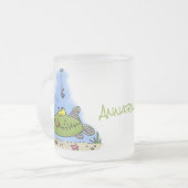 Funny Fett hungriger grüner Cartoon Mattglastasse (Vorderseite Links)