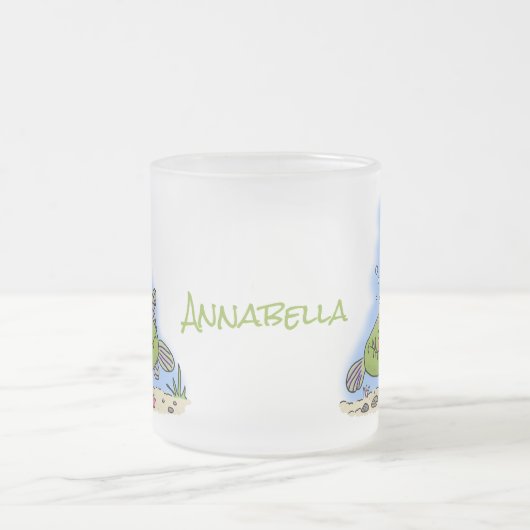 Funny Fett hungriger grüner Cartoon Mattglastasse (Mittel)