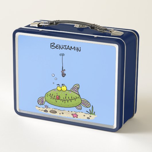 Funny Fett hungriger grüner Cartoon Metall Brotdose (Rückseite)