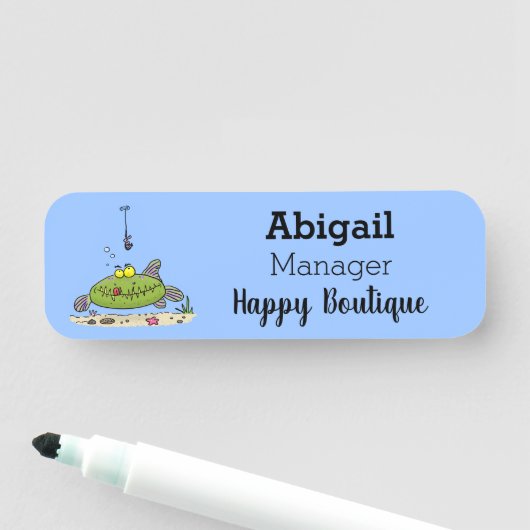 Funny Fett hungriger grüner Cartoon Namensschild (Beispiel)