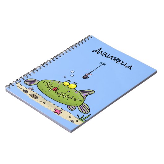 Funny Fett hungriger grüner Cartoon Notizblock (Linke Seite)