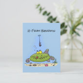 Funny Fett hungriger grüner Cartoon Postkarte (Stehend Vorderseite)